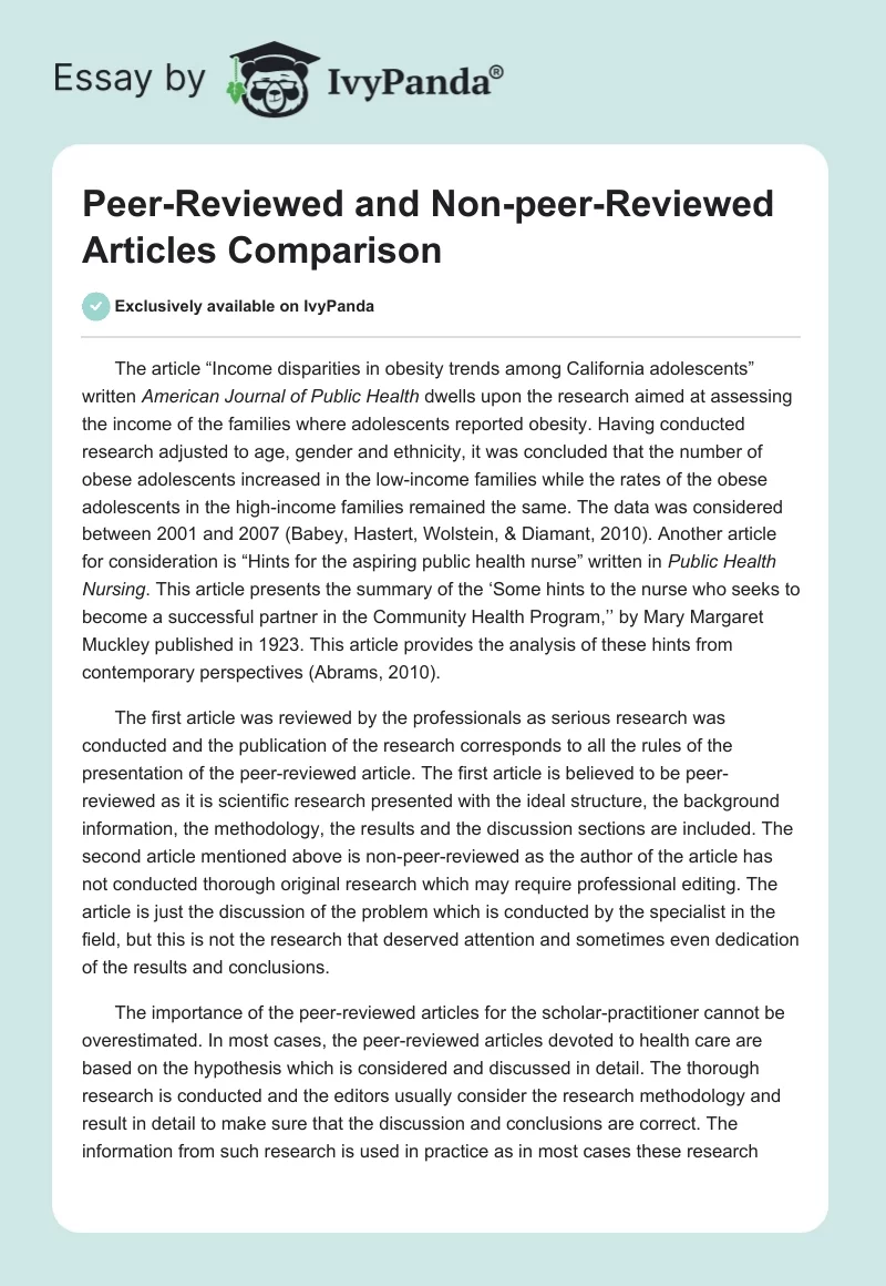 Peer-Reviewed and Non-peer-Reviewed Articles Comparison. Page 1