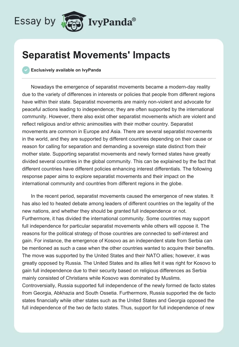 Separatist Movements' Impacts. Page 1