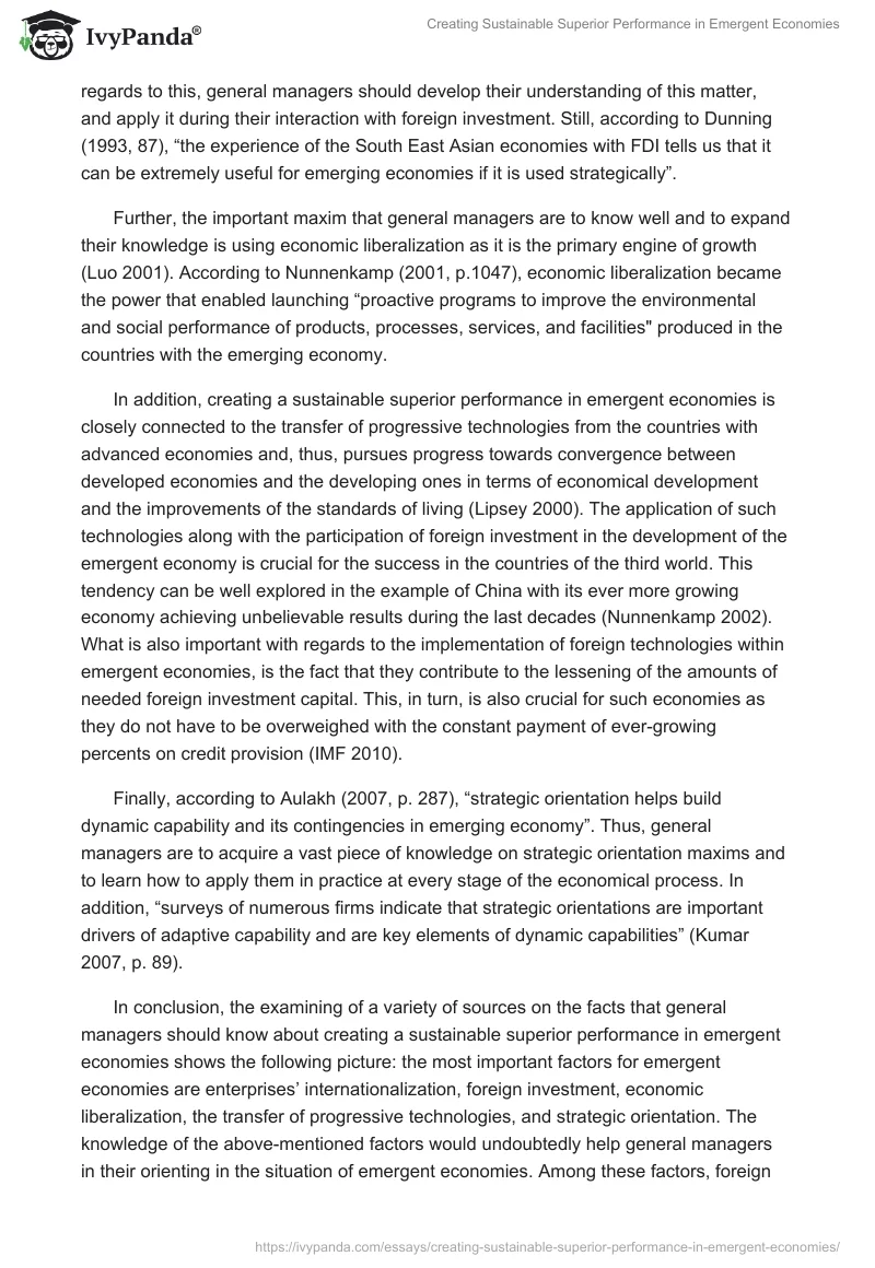 Creating Sustainable Superior Performance in Emergent Economies. Page 2