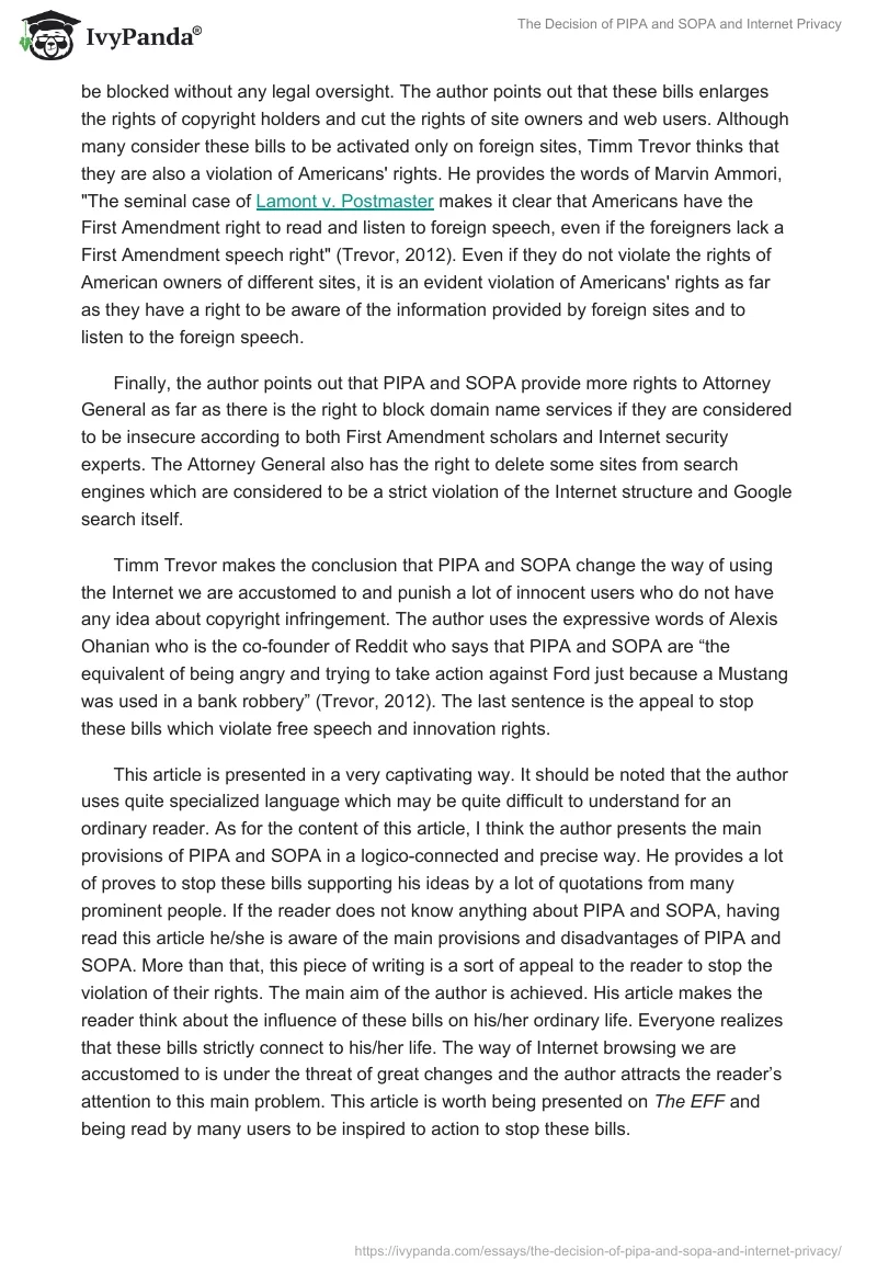 The Decision of PIPA and SOPA and Internet Privacy. Page 3