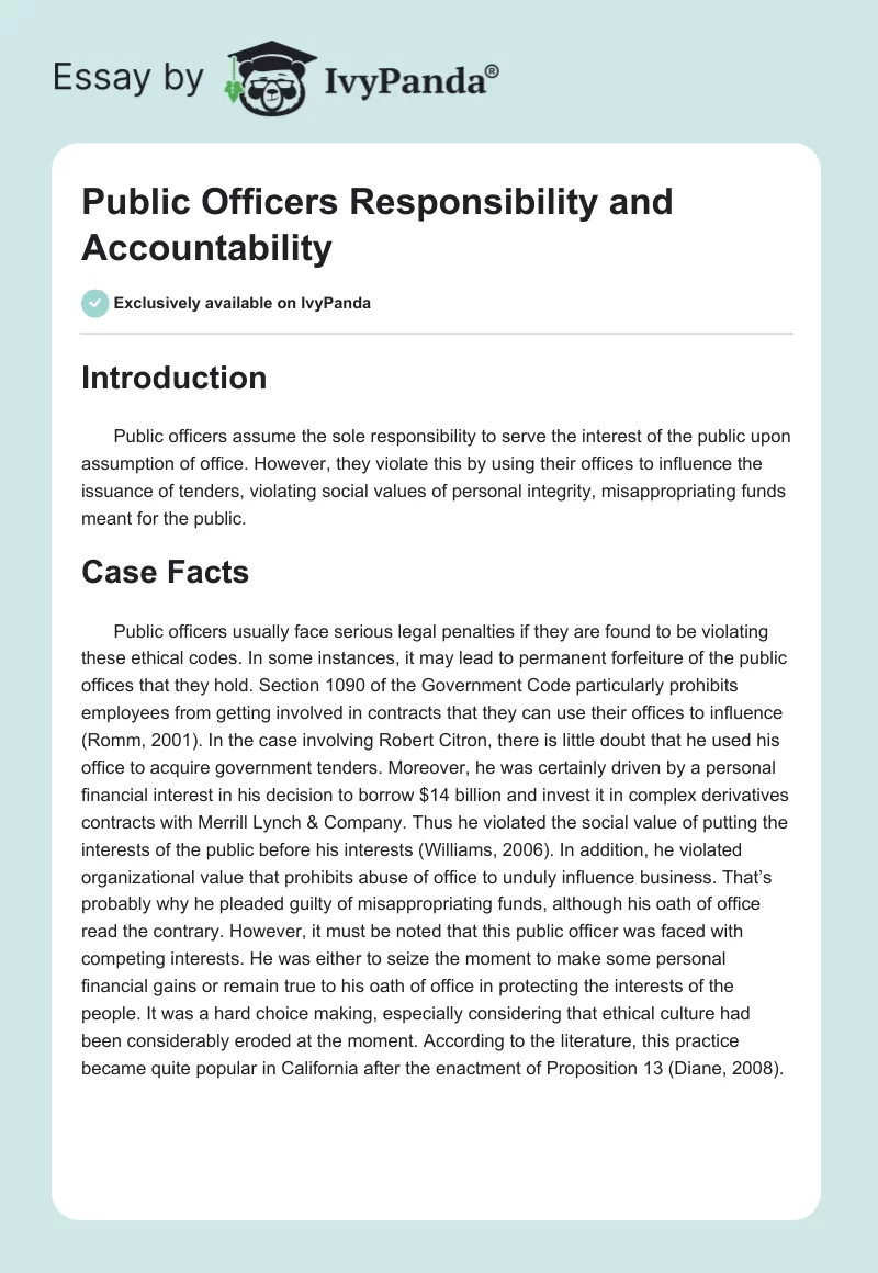 Public Officers Responsibility and Accountability. Page 1