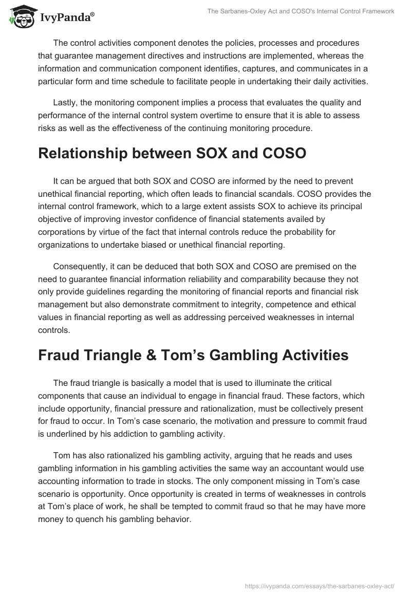 The Sarbanes-Oxley Act and COSO's Internal Control Framework. Page 2