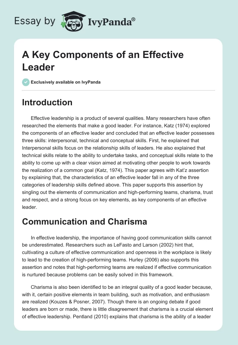 A Key Components of an Effective Leader. Page 1
