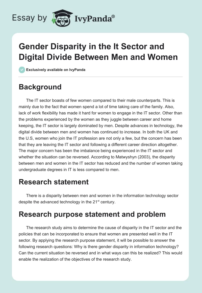 Gender Disparity in the It Sector and Digital Divide Between Men and Women. Page 1
