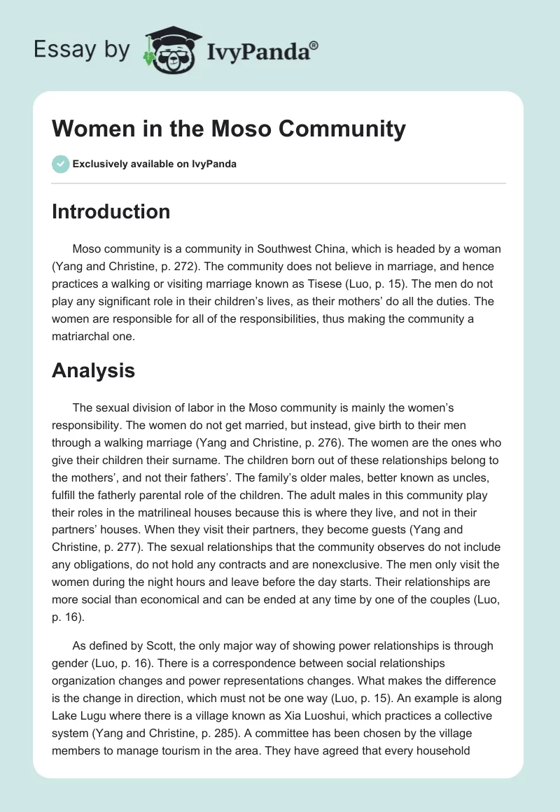 Women in the Moso Community. Page 1