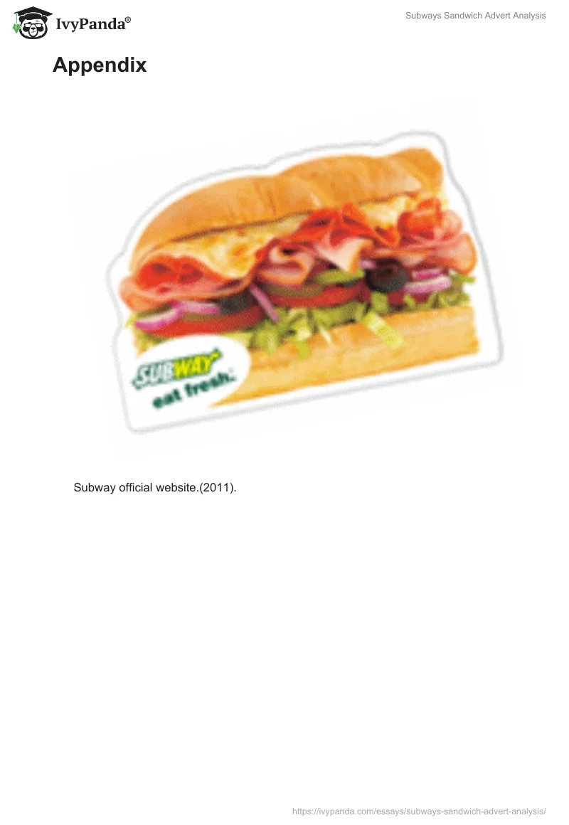 Subways Sandwich Advert Analysis. Page 4