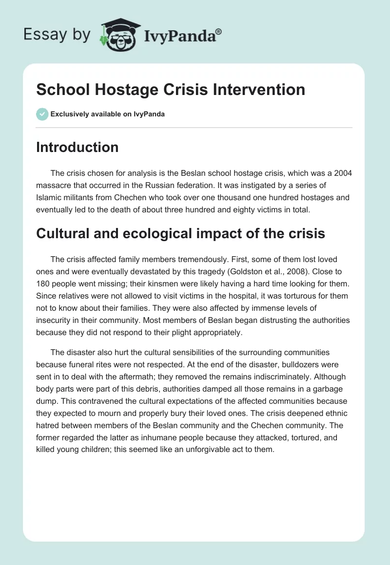 School Hostage Crisis Intervention. Page 1