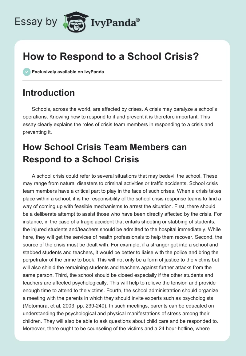 How to Respond to a School Crisis?. Page 1