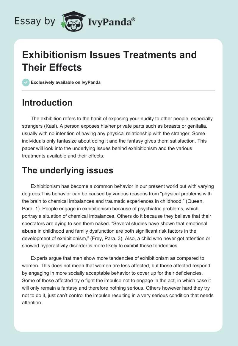 Exhibitionism Issues Treatments and Their Effects. Page 1
