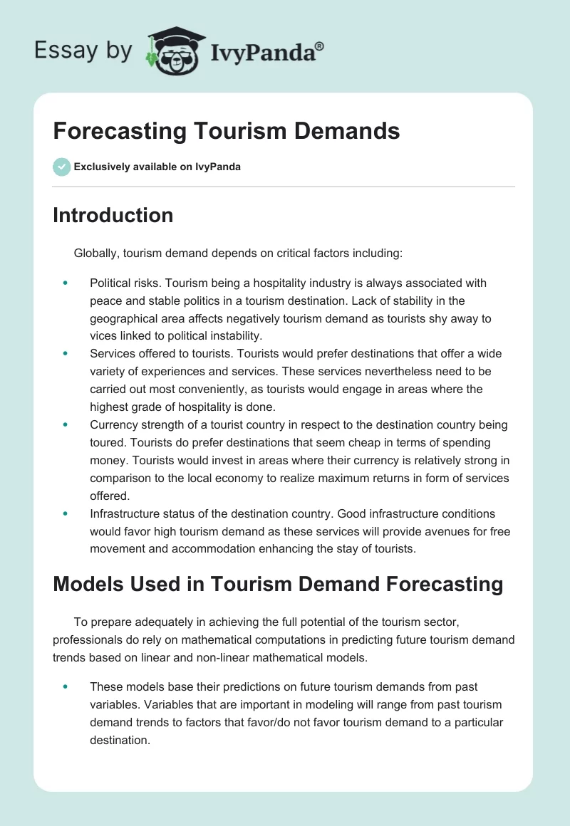 Forecasting Tourism Demands. Page 1