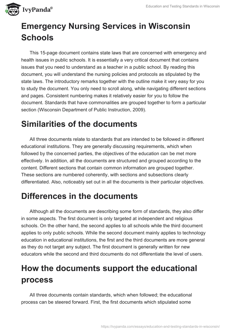 Education and Testing Standards in Wisconsin. Page 2