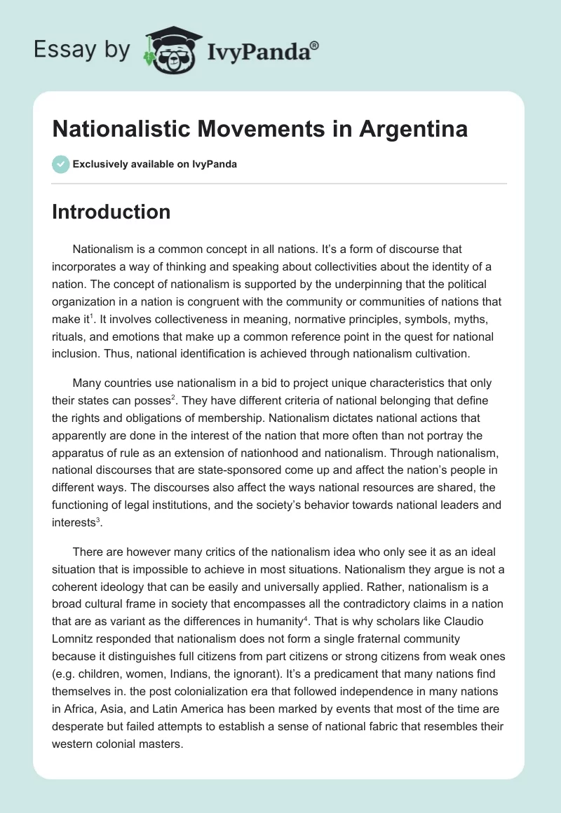 Nationalistic Movements in Argentina. Page 1