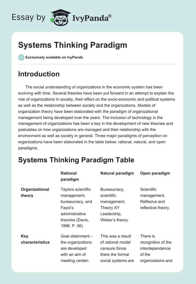 Systems Thinking Paradigm. Page 1