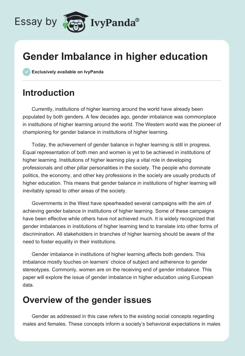 Gender Imbalance in higher education. Page 1