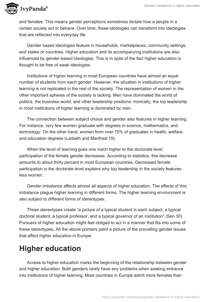 Gender Imbalance in higher education. Page 2