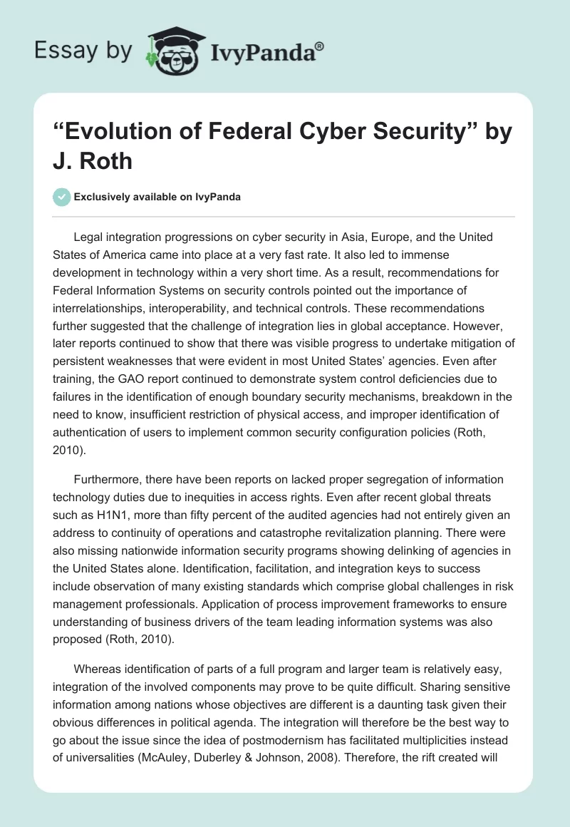 “Evolution of Federal Cyber Security” by J. Roth. Page 1