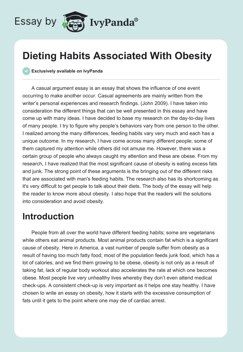 Dieting Habits Associated With Obesity. Page 1