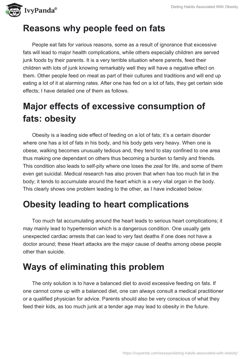 Dieting Habits Associated With Obesity. Page 2