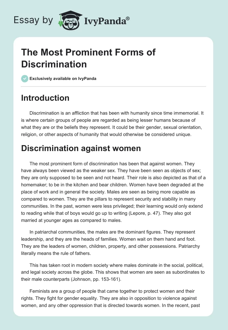 The Most Prominent Forms of Discrimination. Page 1