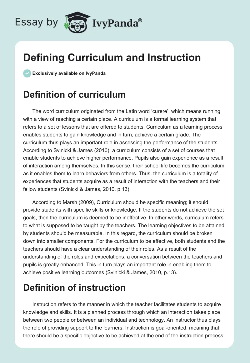 Defining Curriculum and Instruction. Page 1