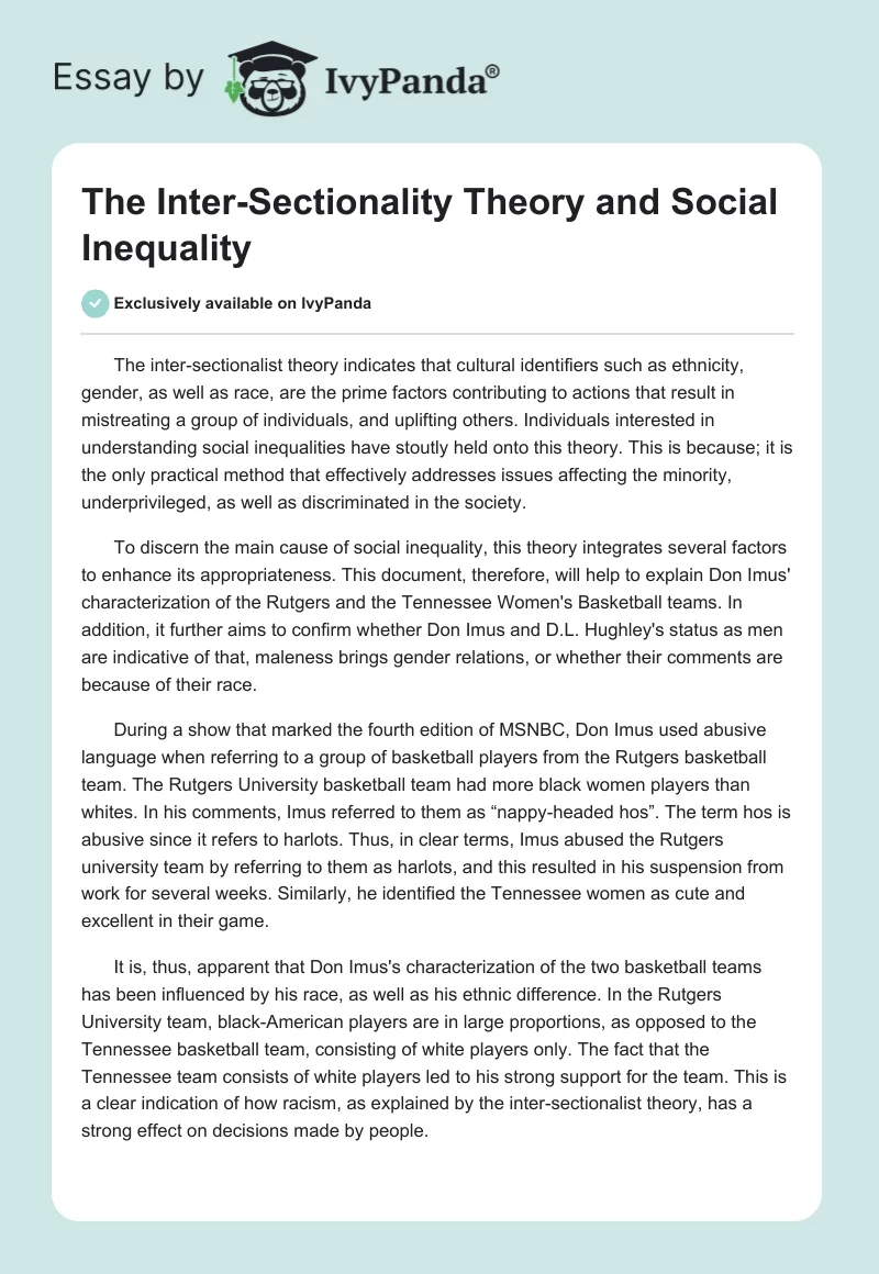 The Inter-Sectionality Theory and Social Inequality. Page 1