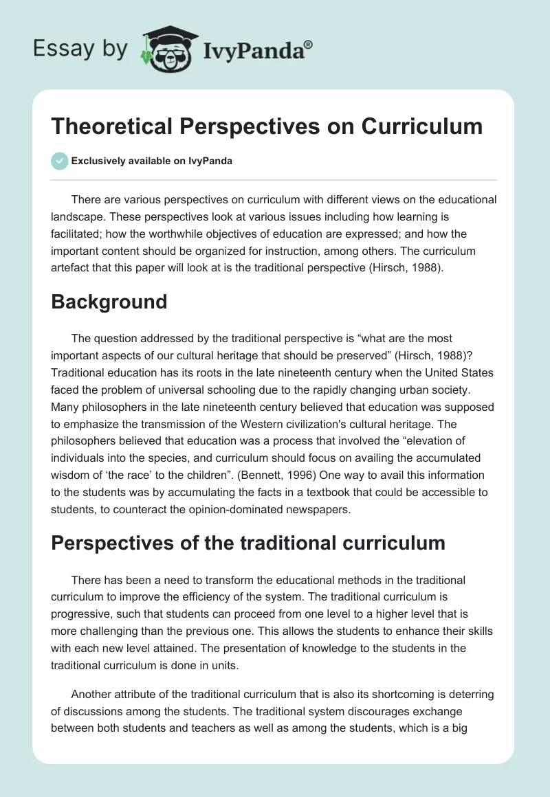 Theoretical Perspectives on Curriculum. Page 1