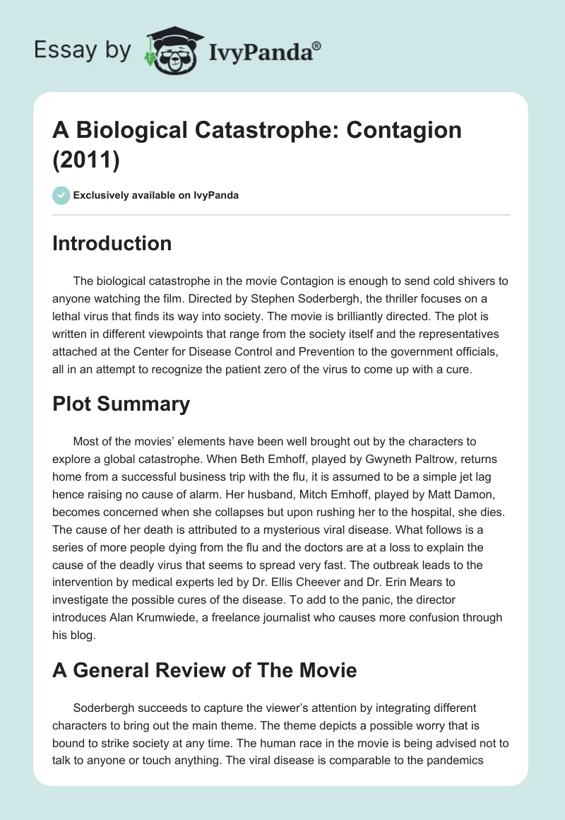 A Biological Catastrophe: "Contagion" (2011). Page 1