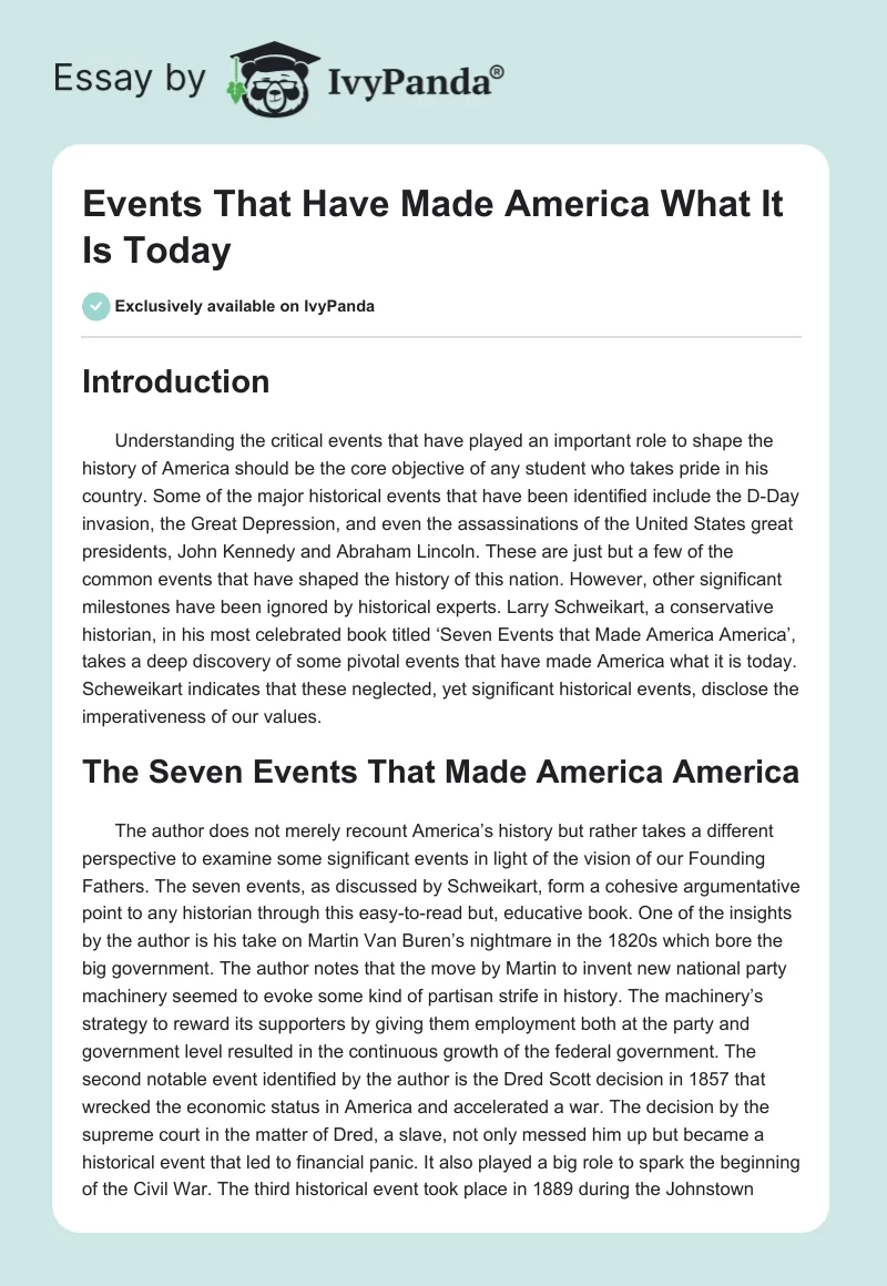 Events That Have Made America What It Is Today. Page 1