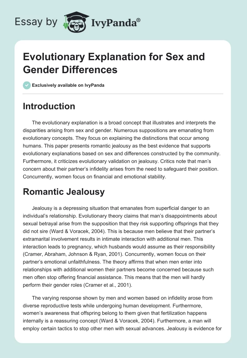 Evolutionary Explanation for Sex and Gender Differences. Page 1