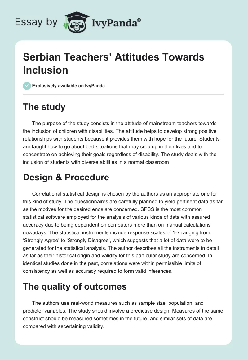 Serbian Teachers’ Attitudes Towards Inclusion. Page 1