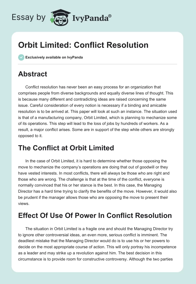 Orbit Limited: Conflict Resolution. Page 1