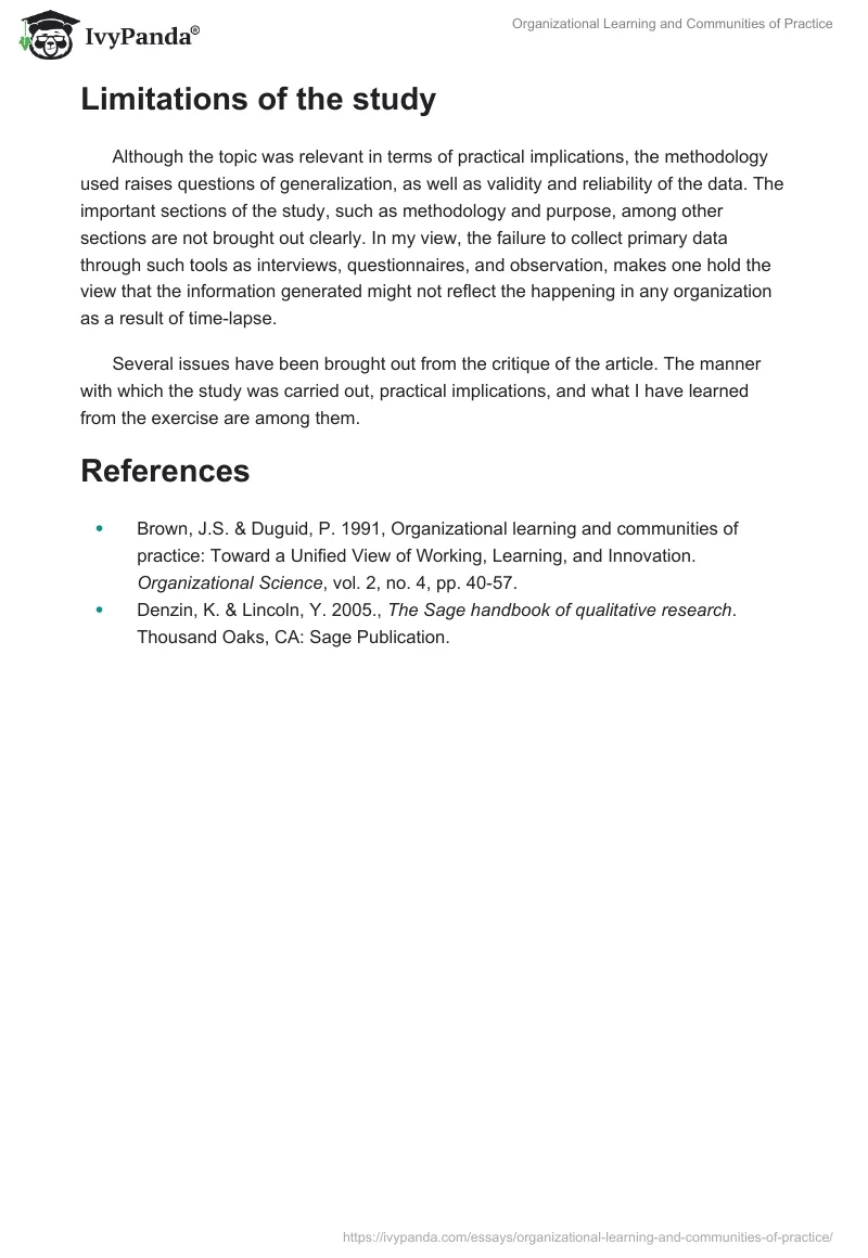 Organizational Learning and Communities of Practice. Page 4