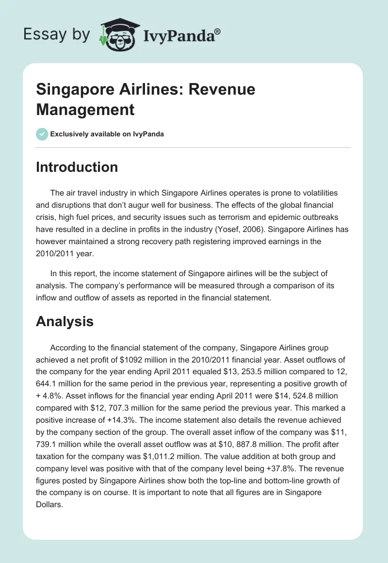 Singapore Airlines: Revenue Management. Page 1
