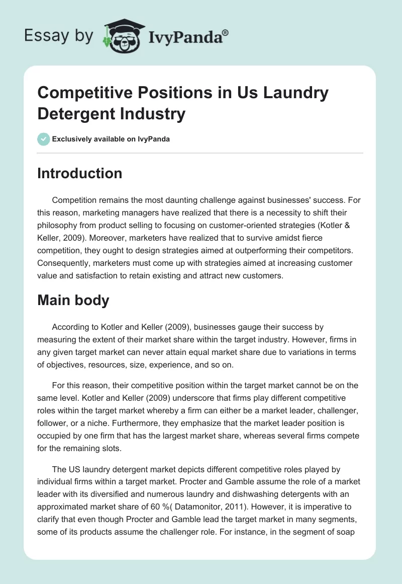 Competitive Positions in Us Laundry Detergent Industry. Page 1