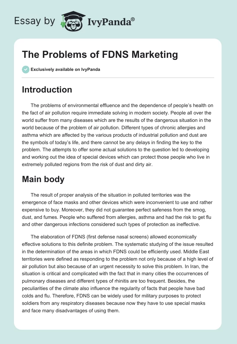 The Problems of FDNS Marketing. Page 1