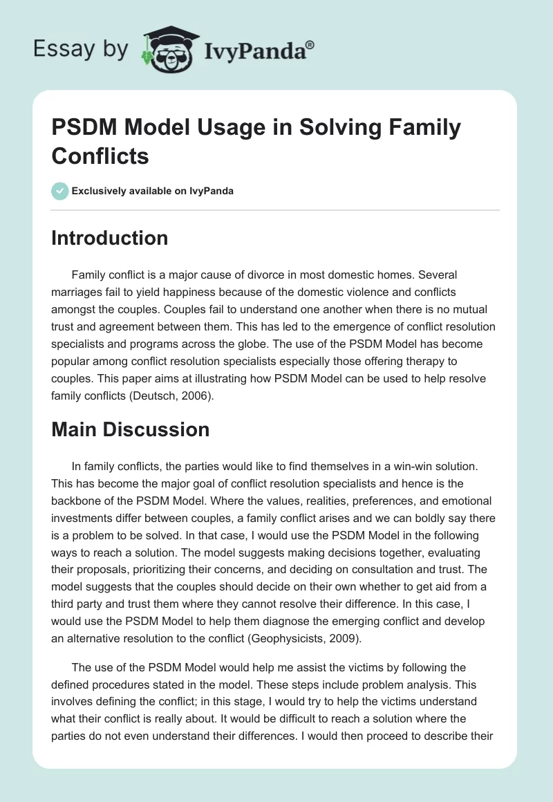 PSDM Model Usage in Solving Family Conflicts. Page 1