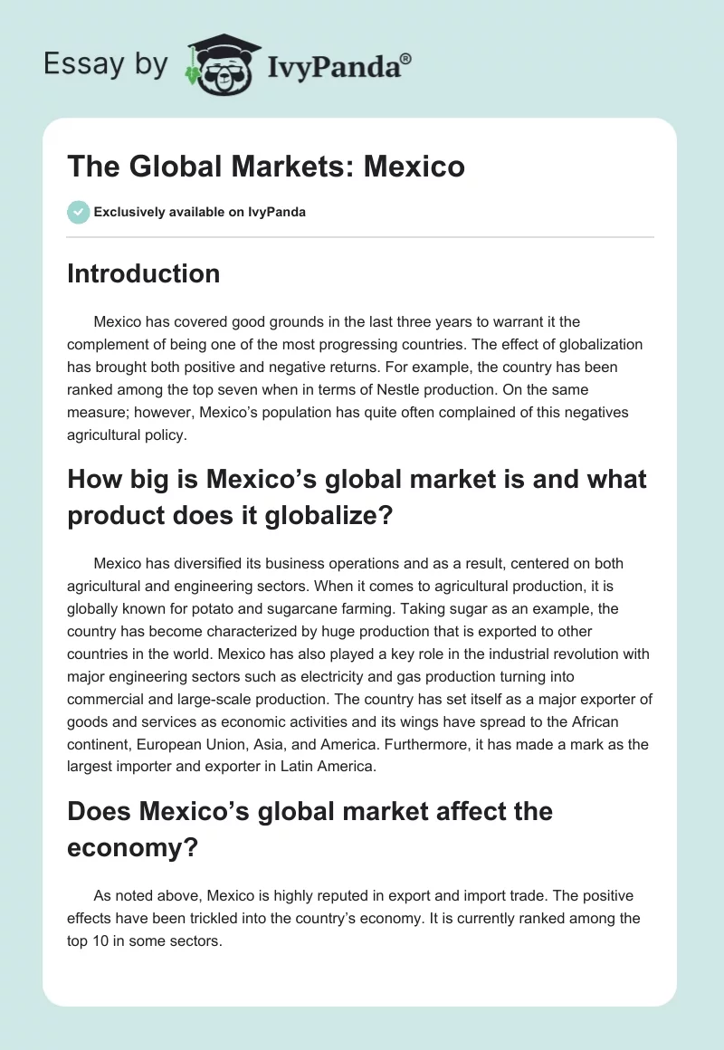 The Global Markets: Mexico. Page 1