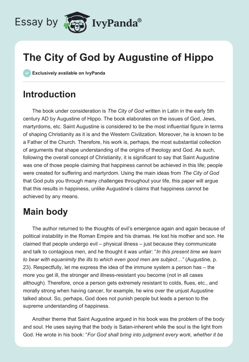 "The City of God" by Augustine of Hippo. Page 1