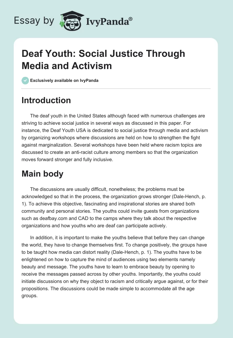 Deaf Youth: Social Justice Through Media and Activism. Page 1