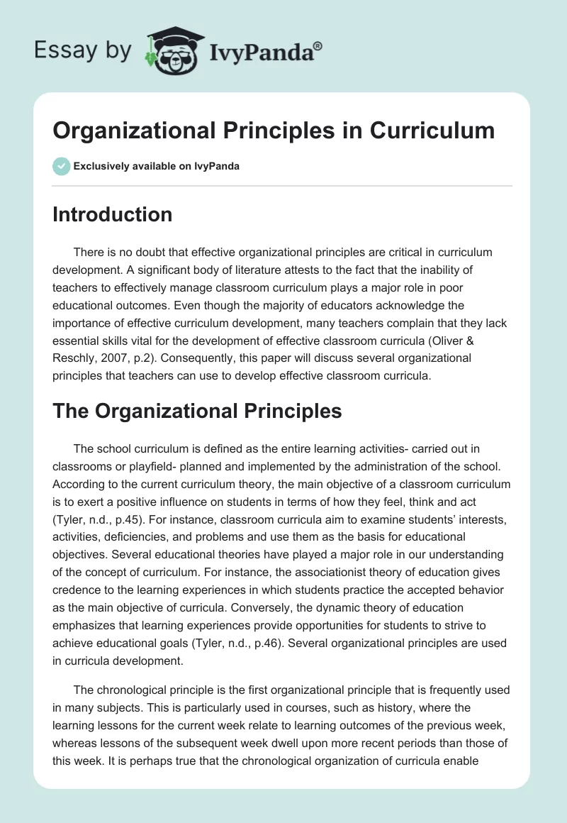 Organizational Principles in Curriculum. Page 1