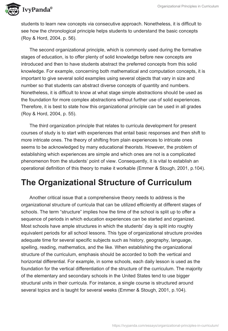 Organizational Principles in Curriculum. Page 2