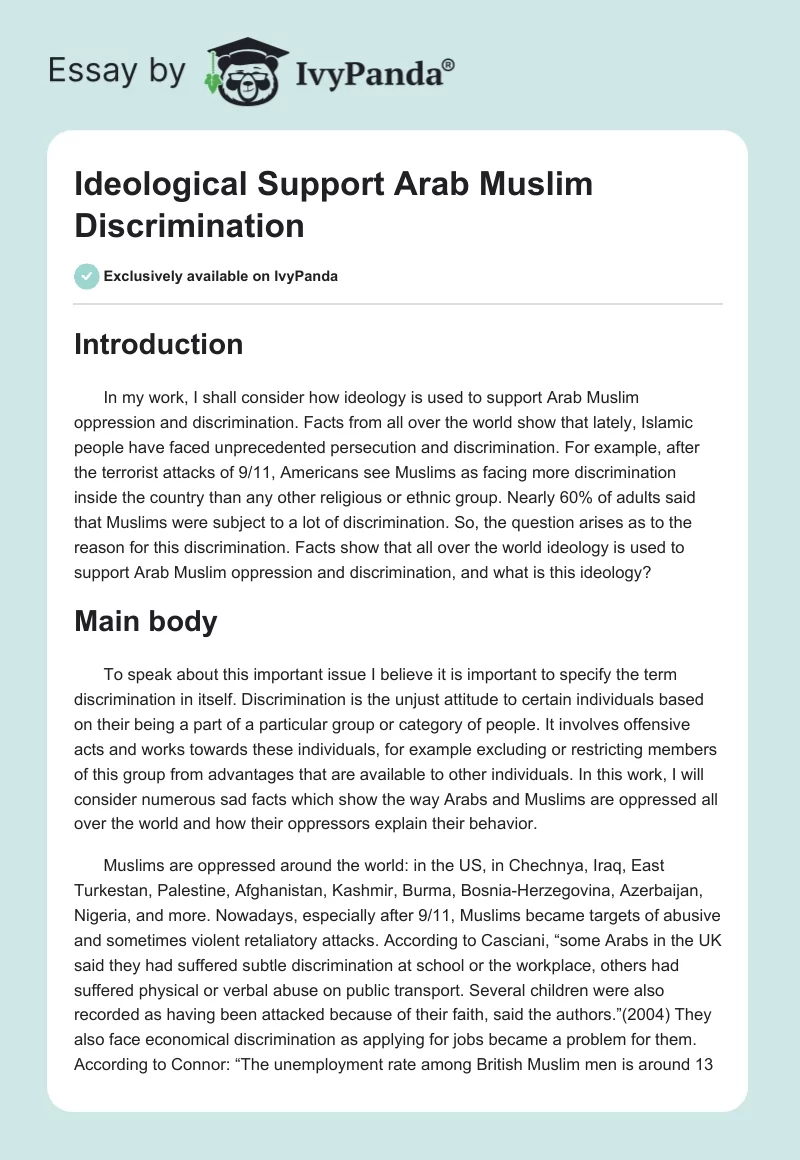 Ideological Support Arab Muslim Discrimination. Page 1