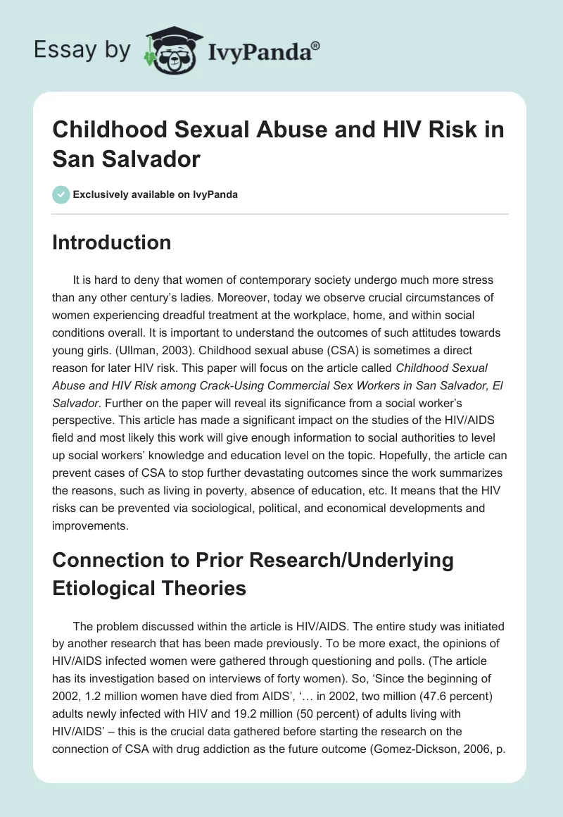Childhood Sexual Abuse and HIV Risk in San Salvador. Page 1