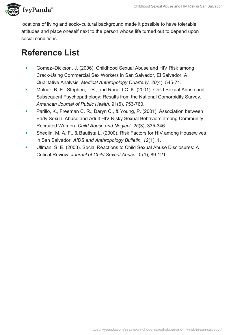 Childhood Sexual Abuse and HIV Risk in San Salvador. Page 4