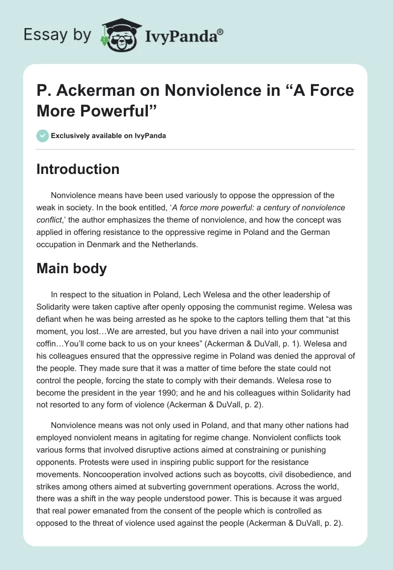 P. Ackerman on Nonviolence in “A Force More Powerful”. Page 1