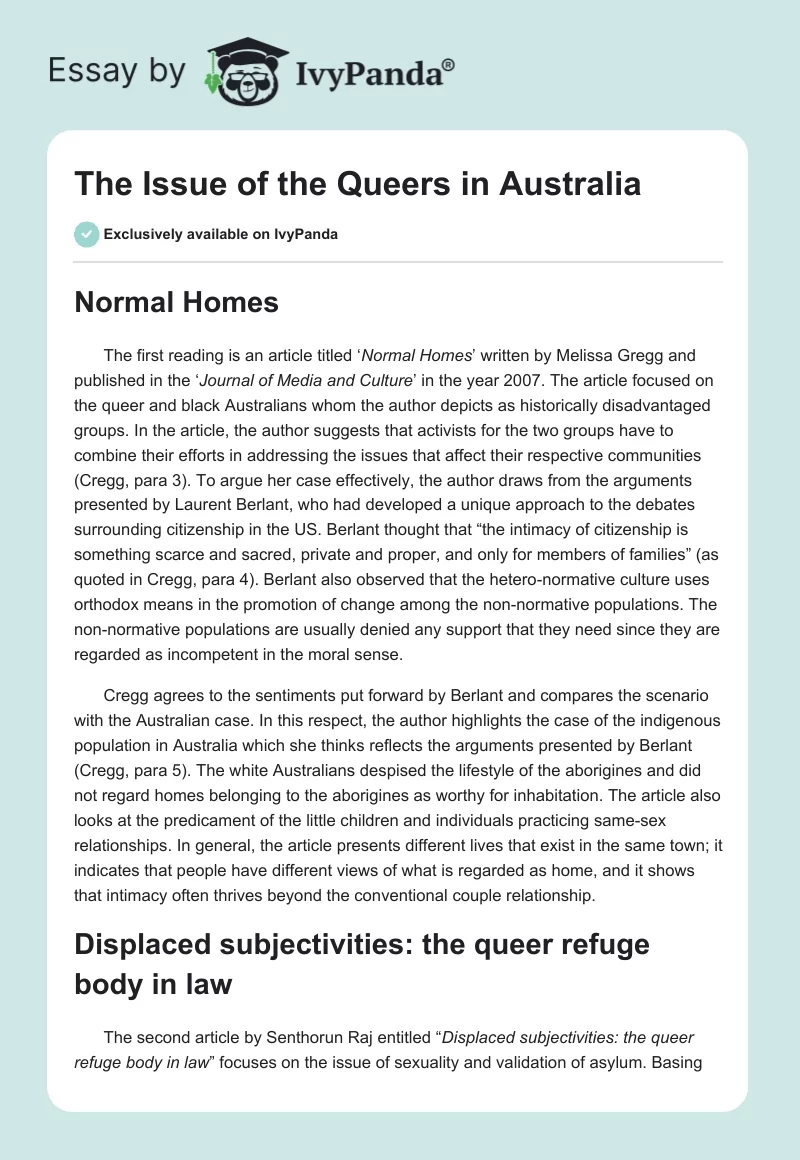 The Issue of the Queers in Australia. Page 1