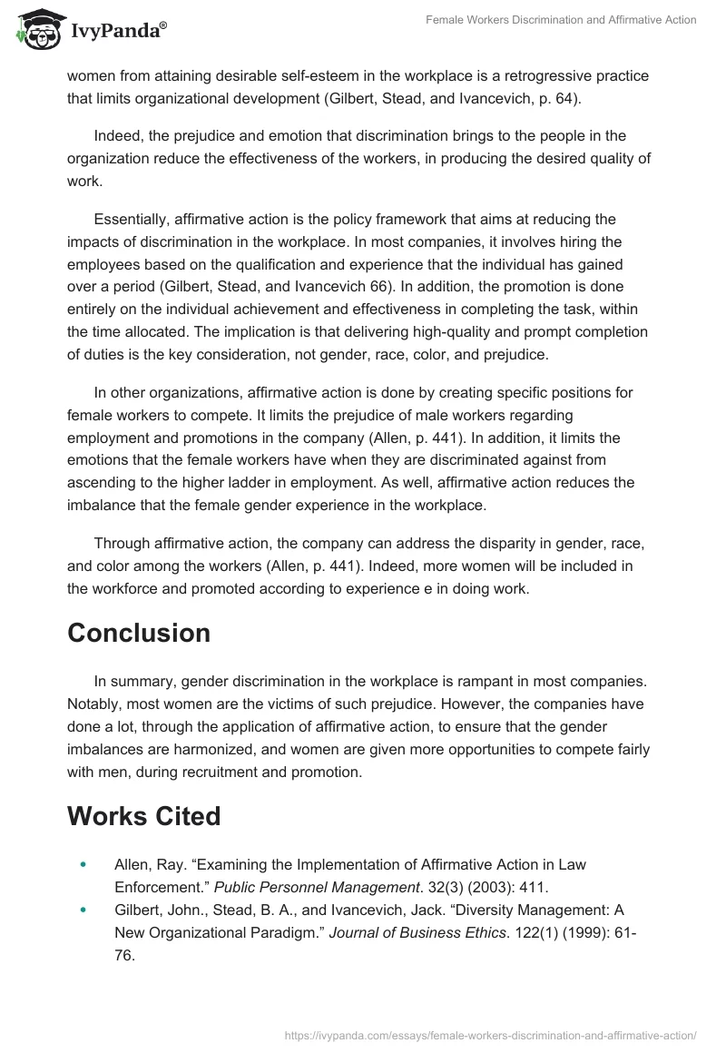 Female Workers Discrimination and Affirmative Action. Page 2