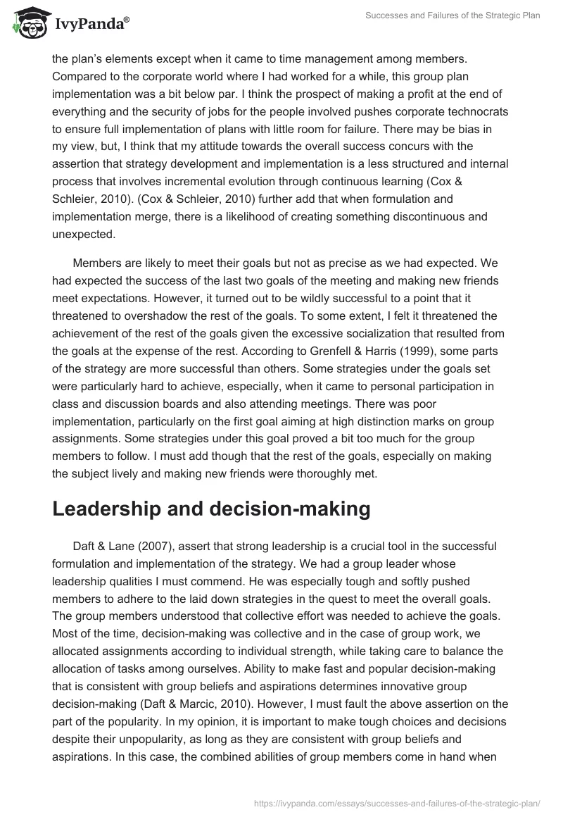 Successes and Failures of the Strategic Plan. Page 3