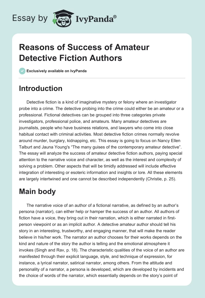Reasons of Success of Amateur Detective Fiction Authors. Page 1