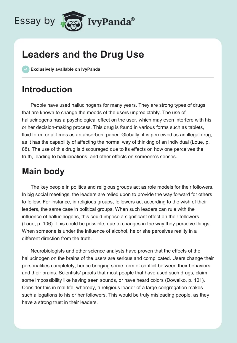 Leaders and the Drug Use. Page 1